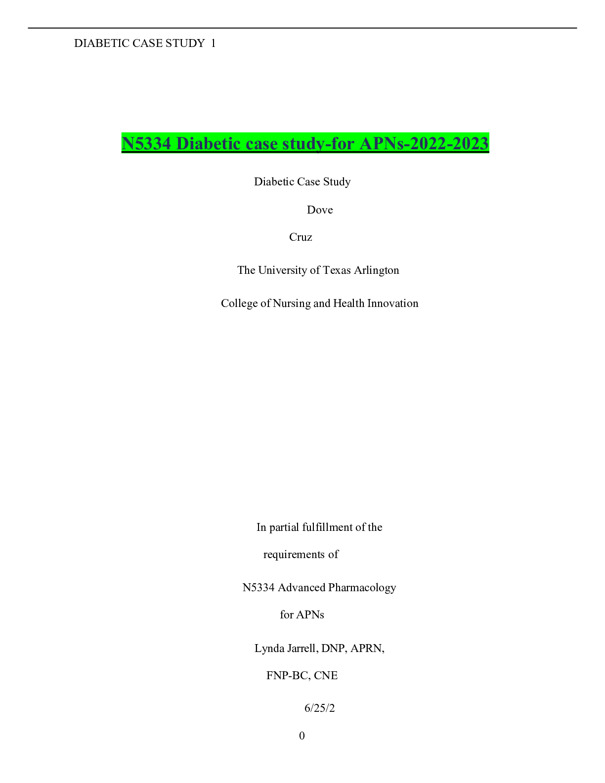 Preview of N5334 Diabetic case study-for APNs-2022-2023